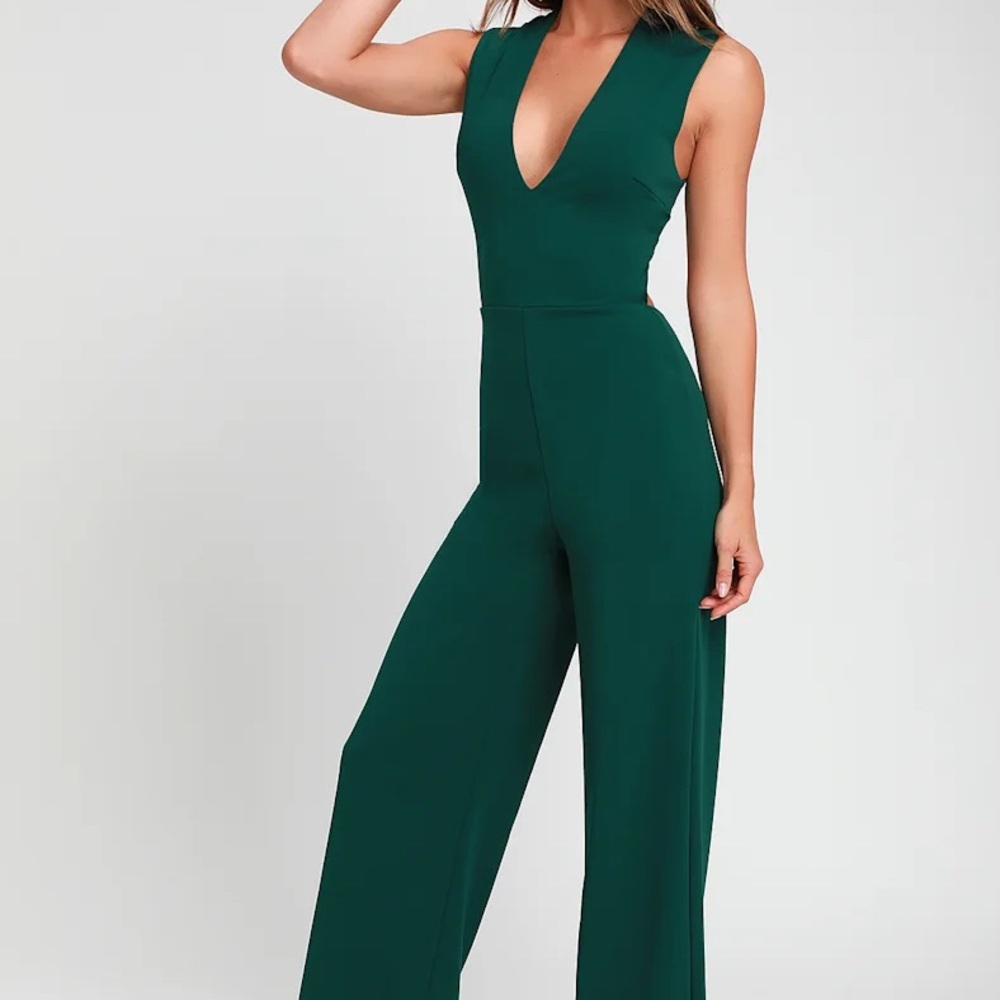 Lulu's Deep Green V-Neck Jumpsuit